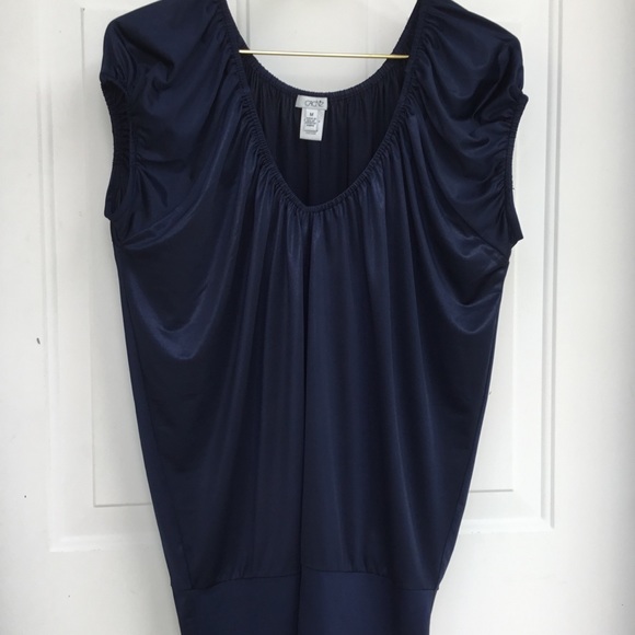 🤩Cache Dark Navy Blue Sheen Slouchy Casual Top - Picture 2 of 13